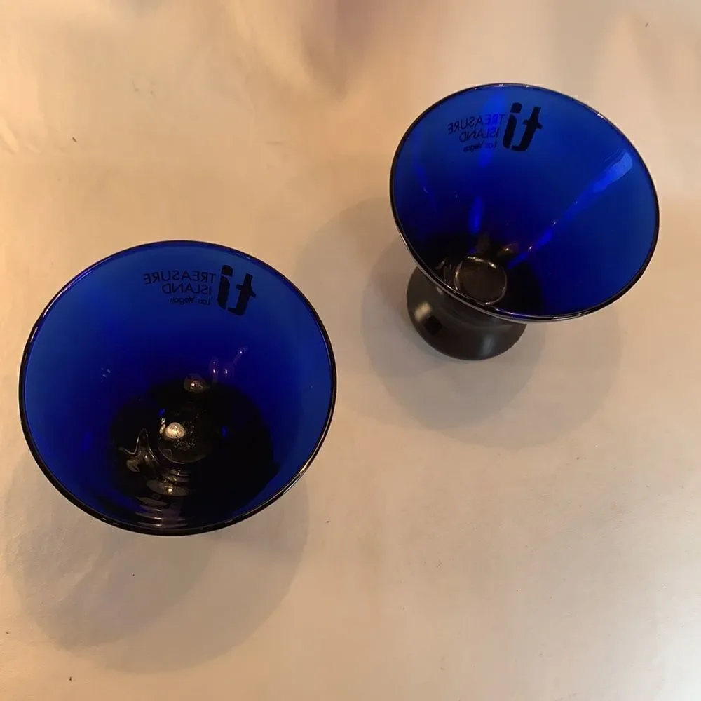 TI Treasure Island Las Vegas Cobalt Blue Cocktail Bar Accessories Party Set 2